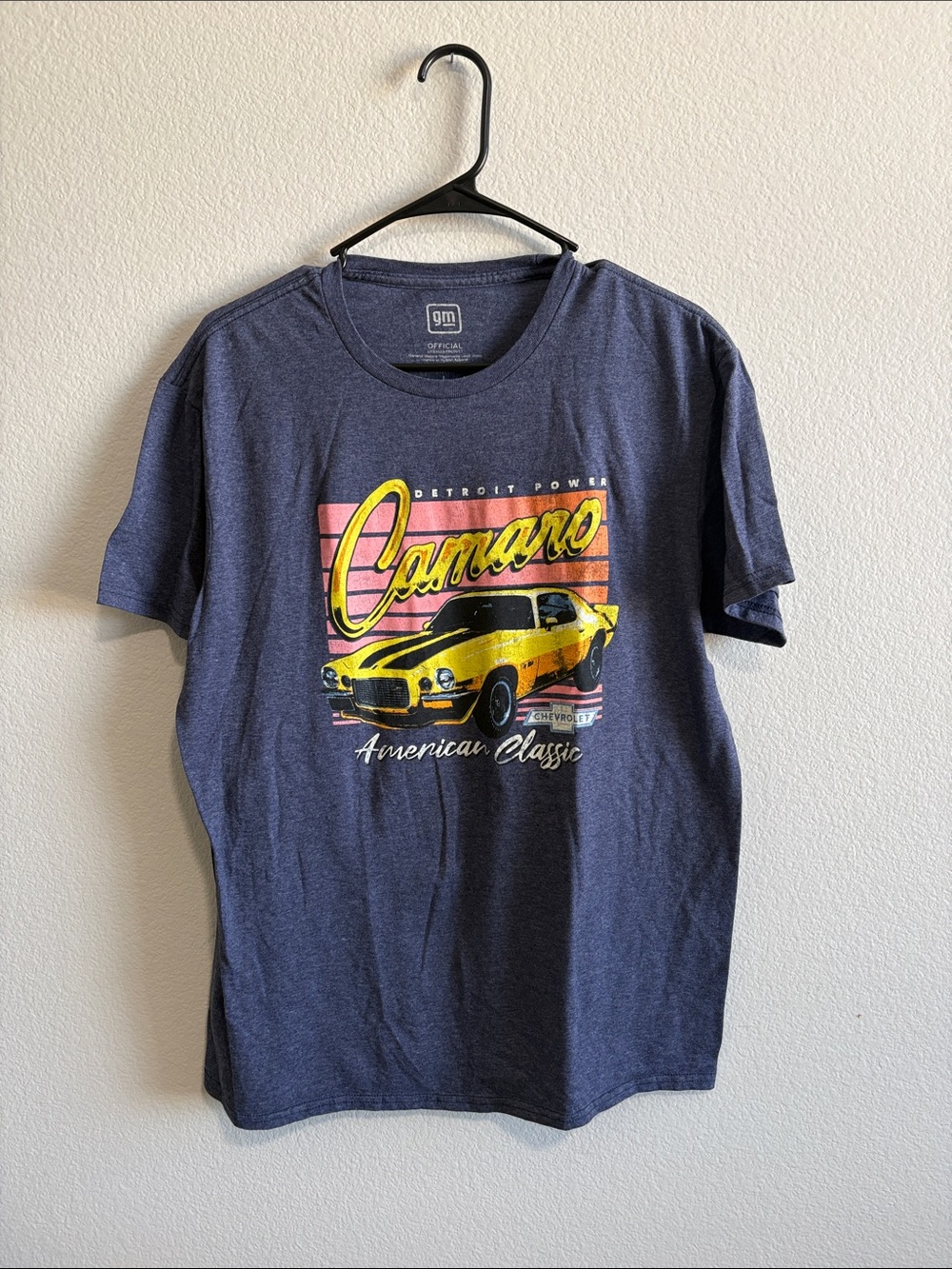 Hybrid Apparel Navy Blue Camaro Graphic Tee with Yellow Car